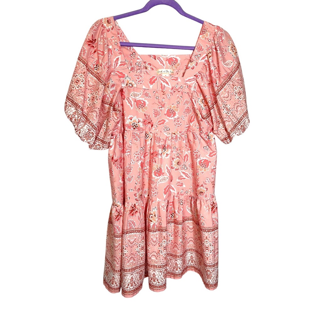 Band of the Free M Pink Floral Babydoll Dress Puff Sleeve Boho Cottagecore
